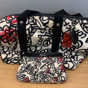 Coach Satin Daisy Poppy Graffiti Tote Bag & Wallet